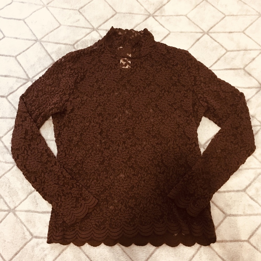 Jones New York Beautiful Brown Lace Blouse